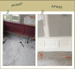 Remplacement d'anciens panneautages bois par des panneautages en Staff avec le même décors